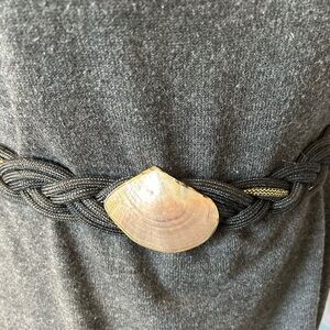 Elegant Black Braided Belt with Shell Accent